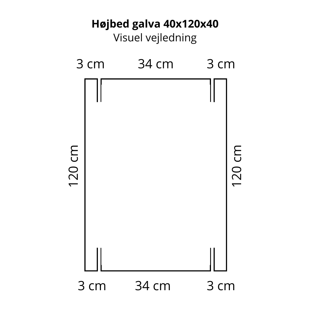 Højbed i galvaniseret stål | B120 H40 | L40 cm