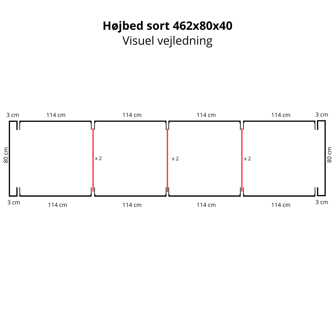 Højbed i sort | B80 H40 | L462 cm