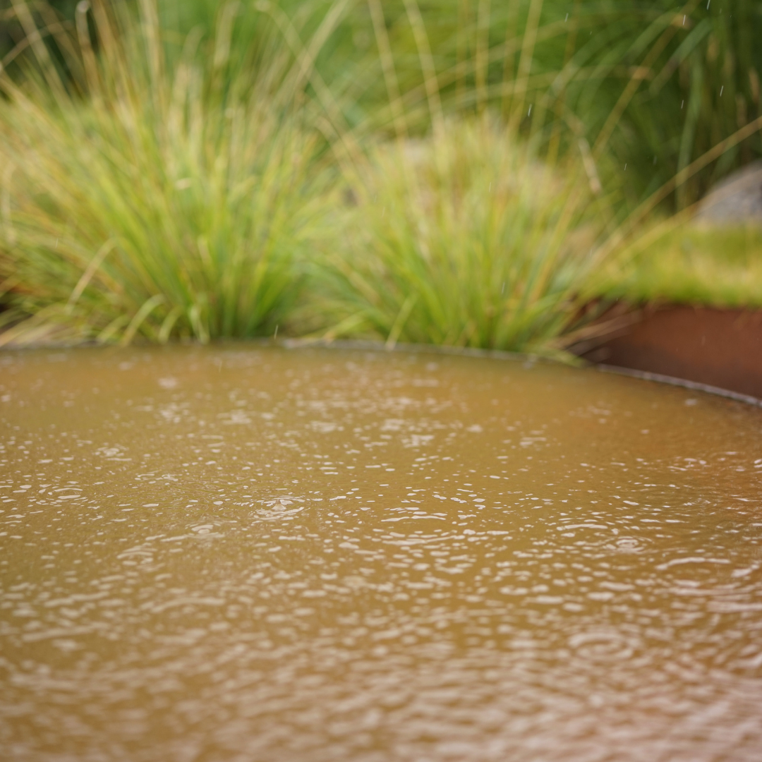 Spejlbassin i corten Ø150 med runde højbede | Flere størrelser