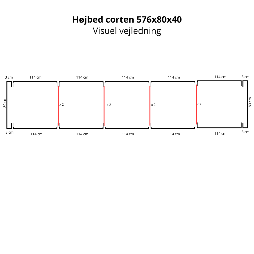 Højbed i cortenstål | B80 H40 | L576 cm