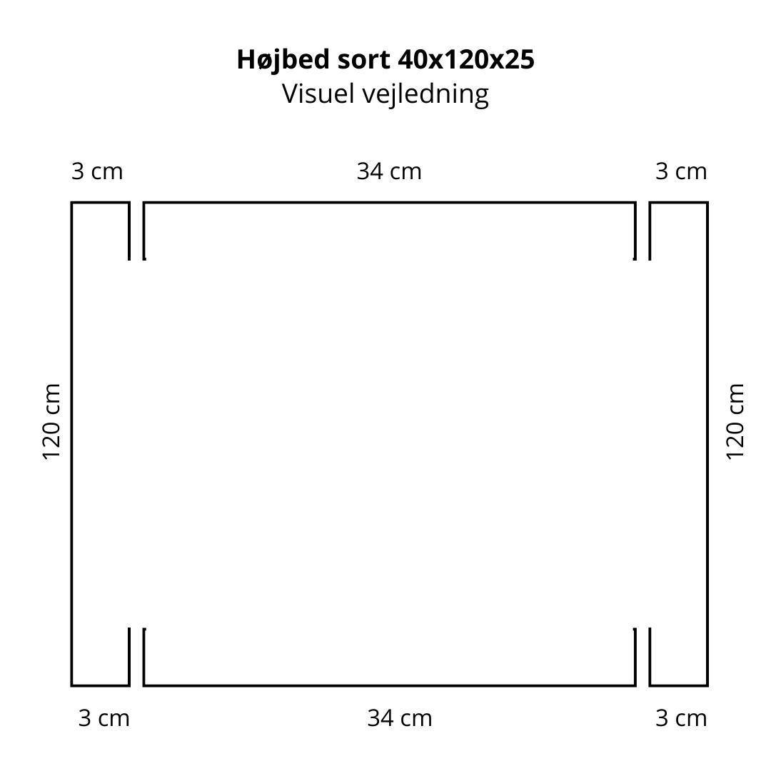 Højbed i sort | B120 H25 | L40 cm