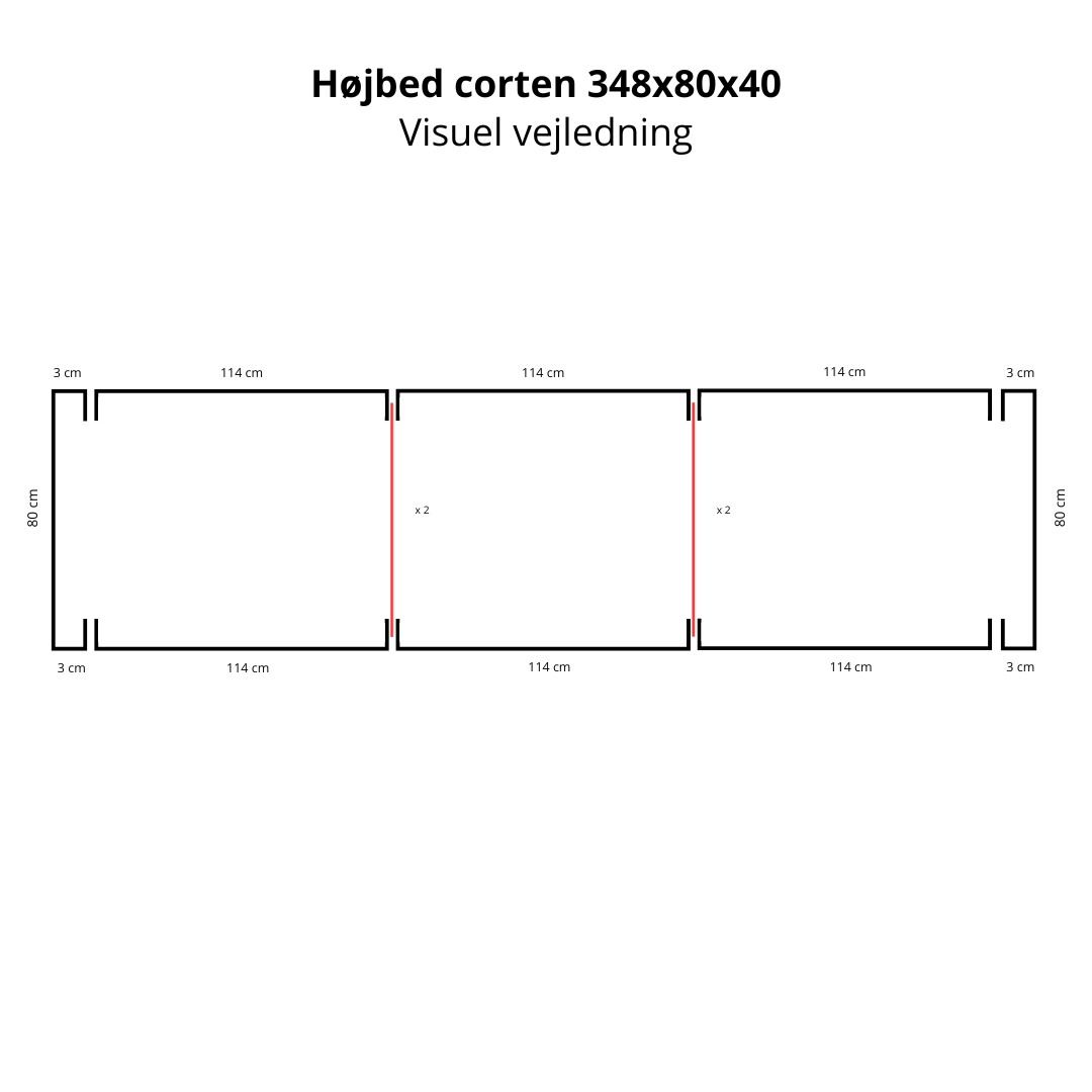 Højbed i cortenstål | B80 H40 | L348 cm