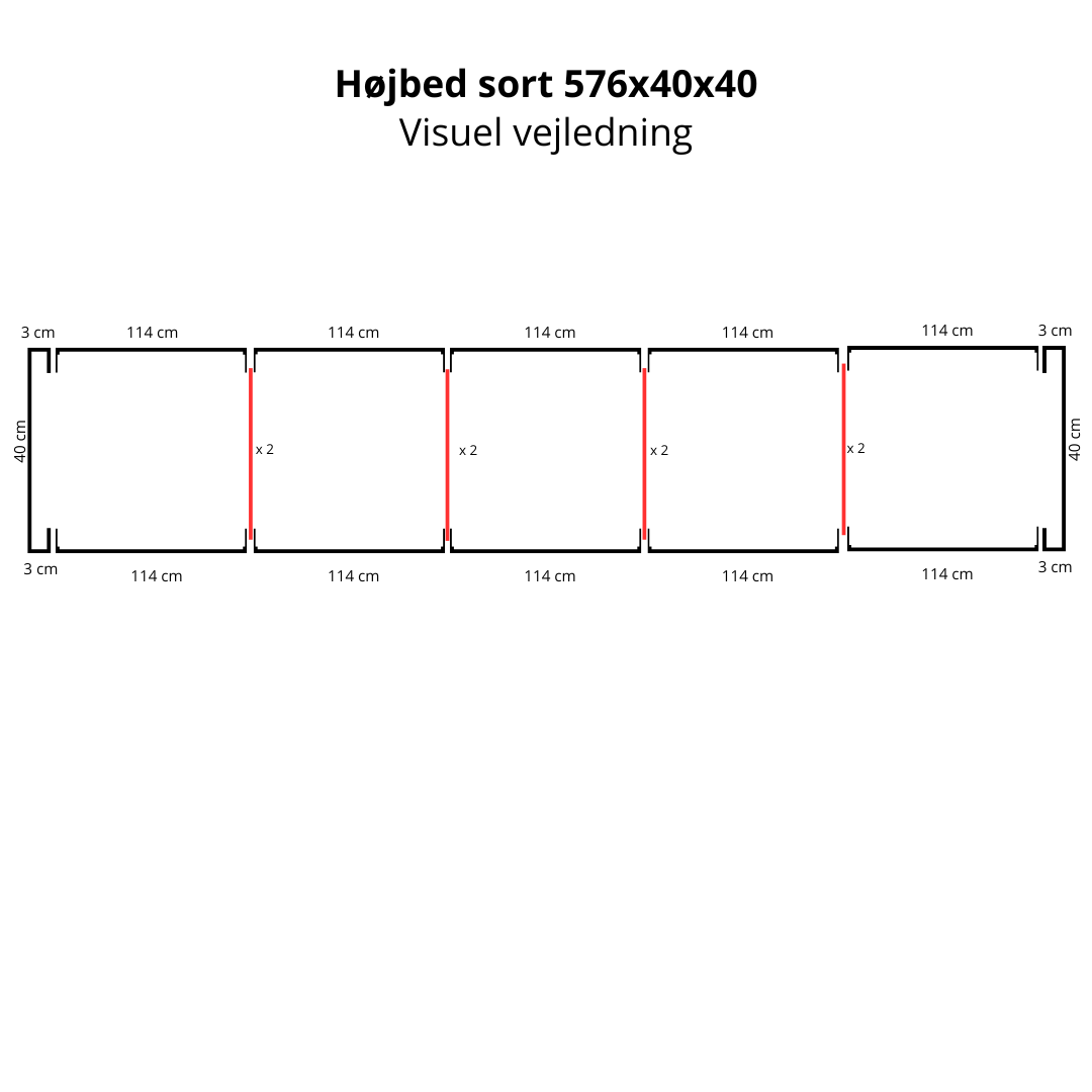 Højbed i sort | B40 H40 | L576 cm