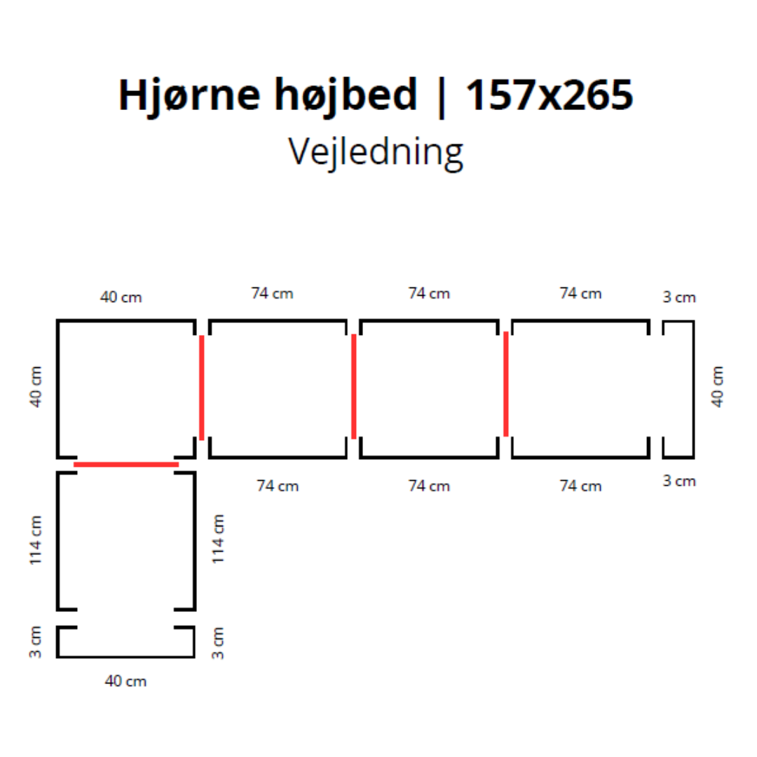 Hjørne højbed i corten | B40 H40 | L157x265 cm