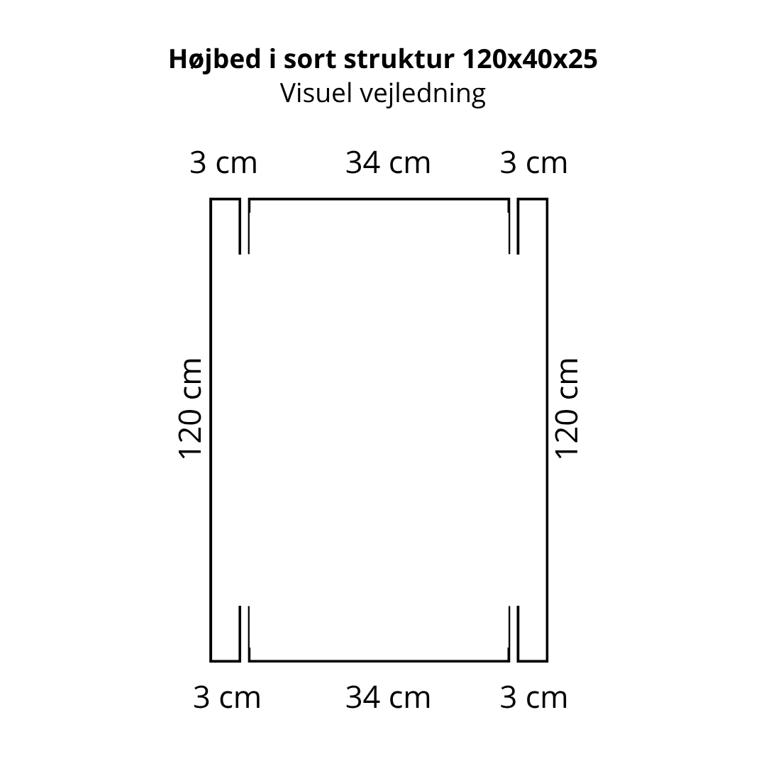 Højbed 40x25cm | Sort struktur | Flere længder