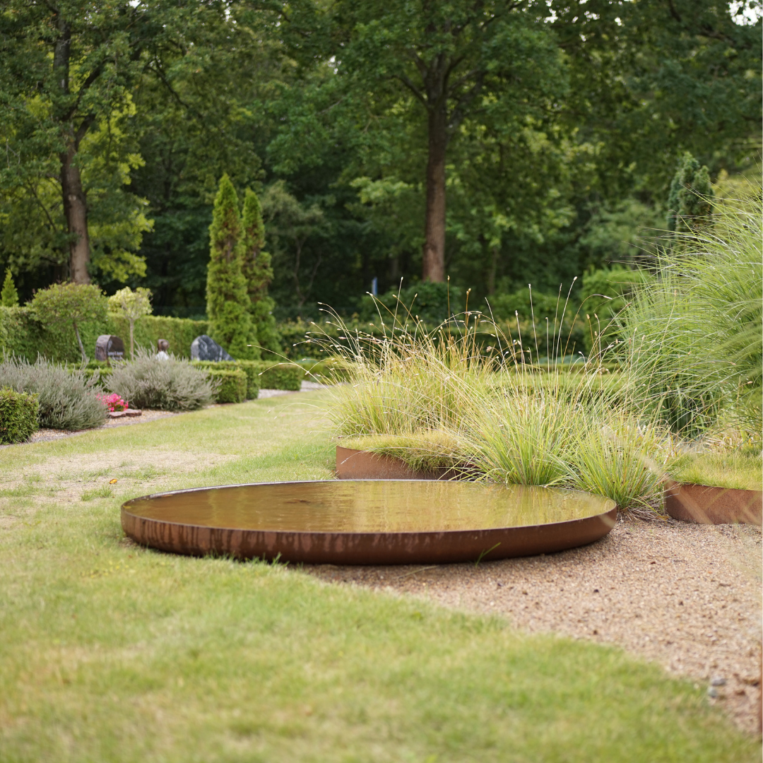 Rust spejlbassin Ø150 med runde højbede | Flere størrelser