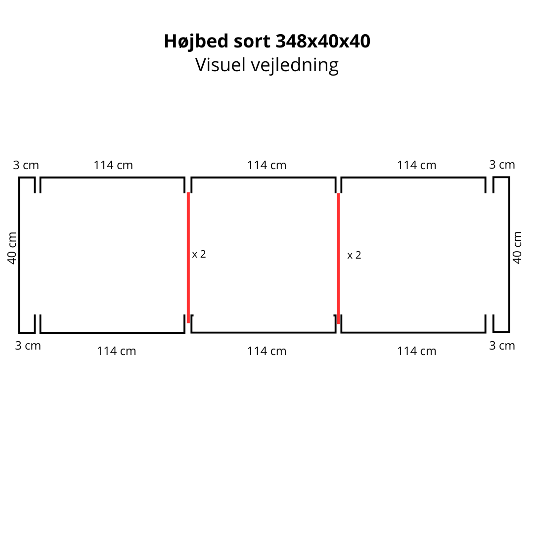 Højbed i sort | B40 H40 | L348 cm