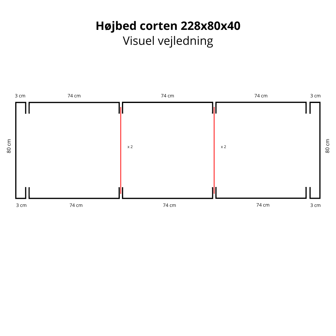 Højbed i cortenstål | B80 H40 | L228 cm