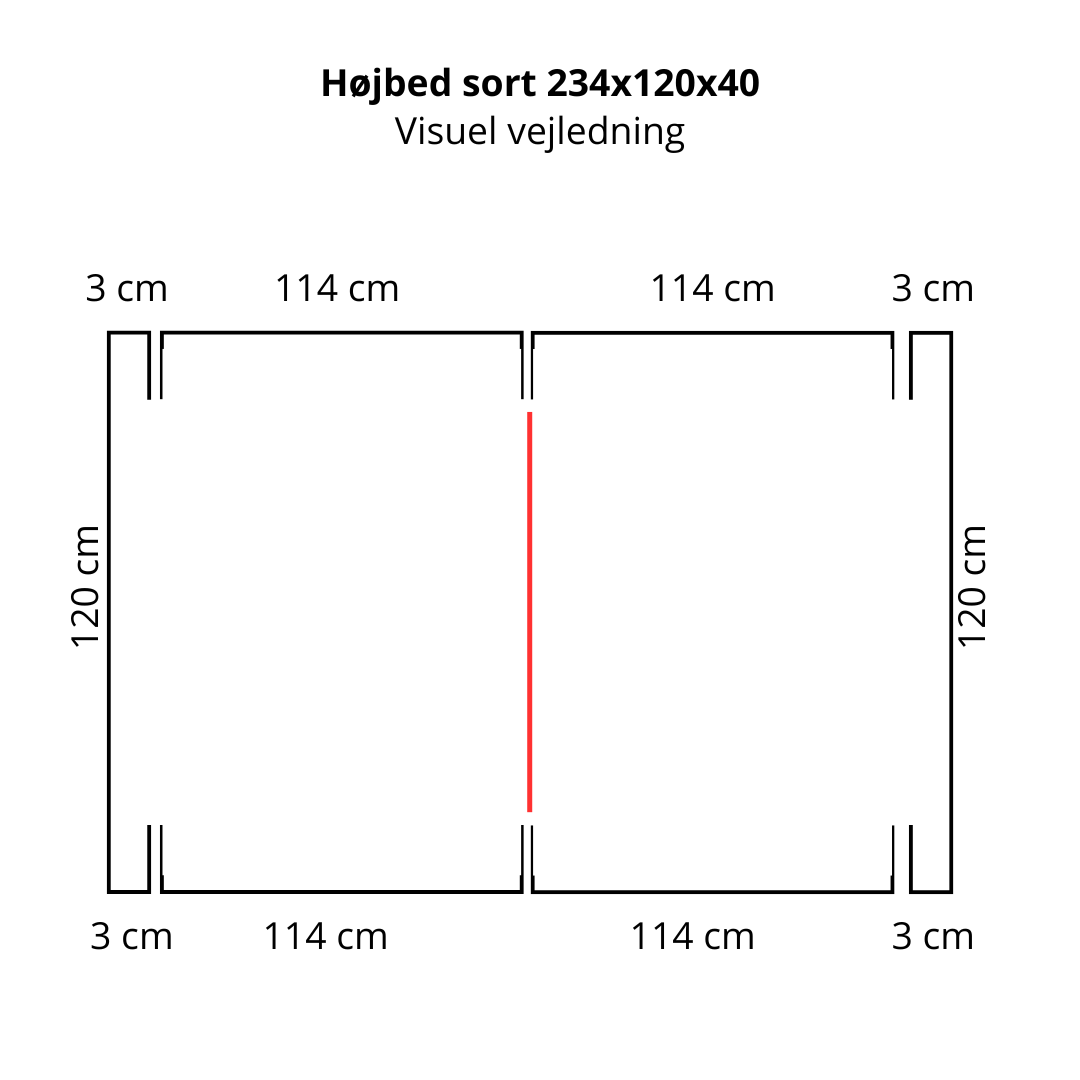 Højbed i sort | B120 H40 | L234 cm