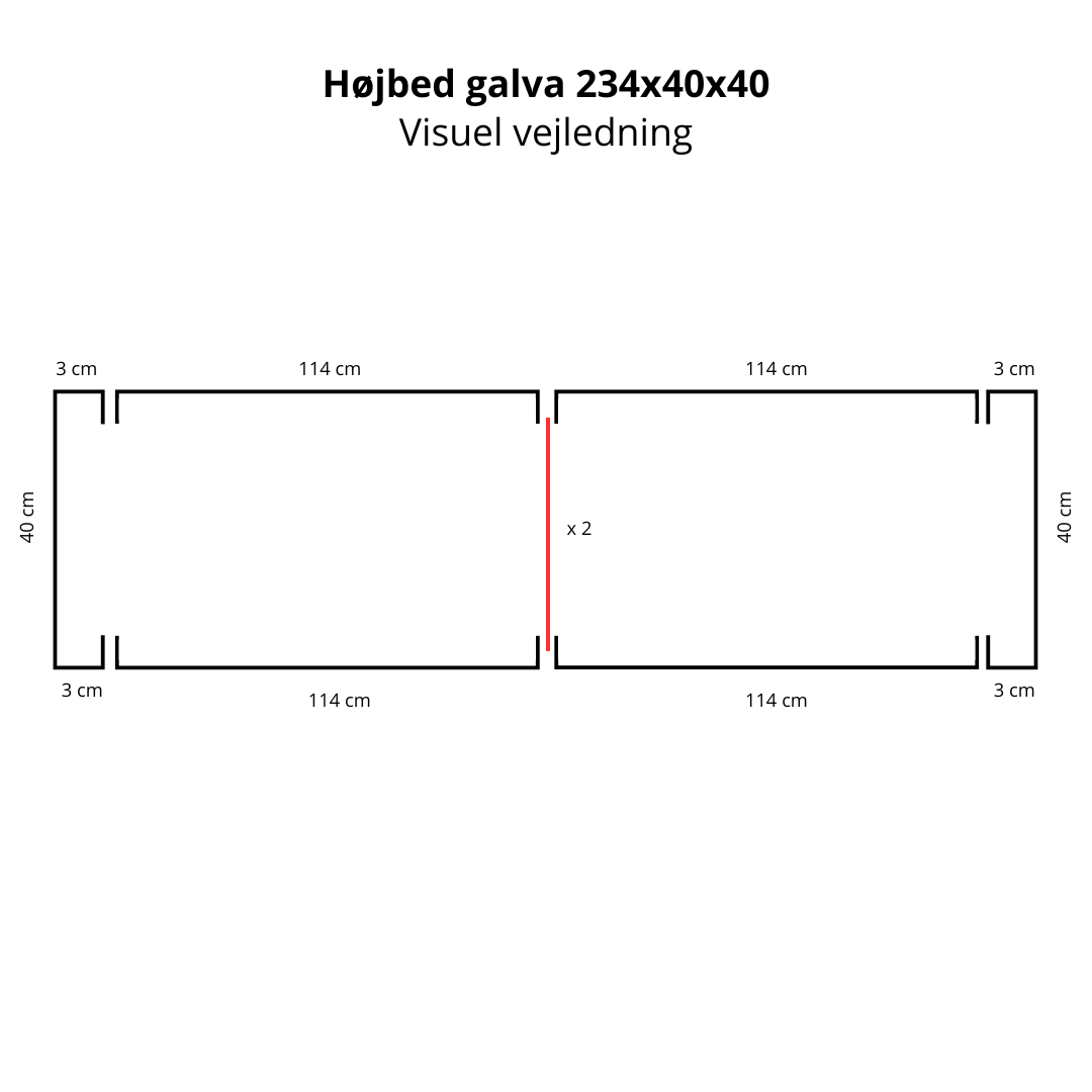 Højbed i galvaniseret stål | B40 H40 | L234 cm