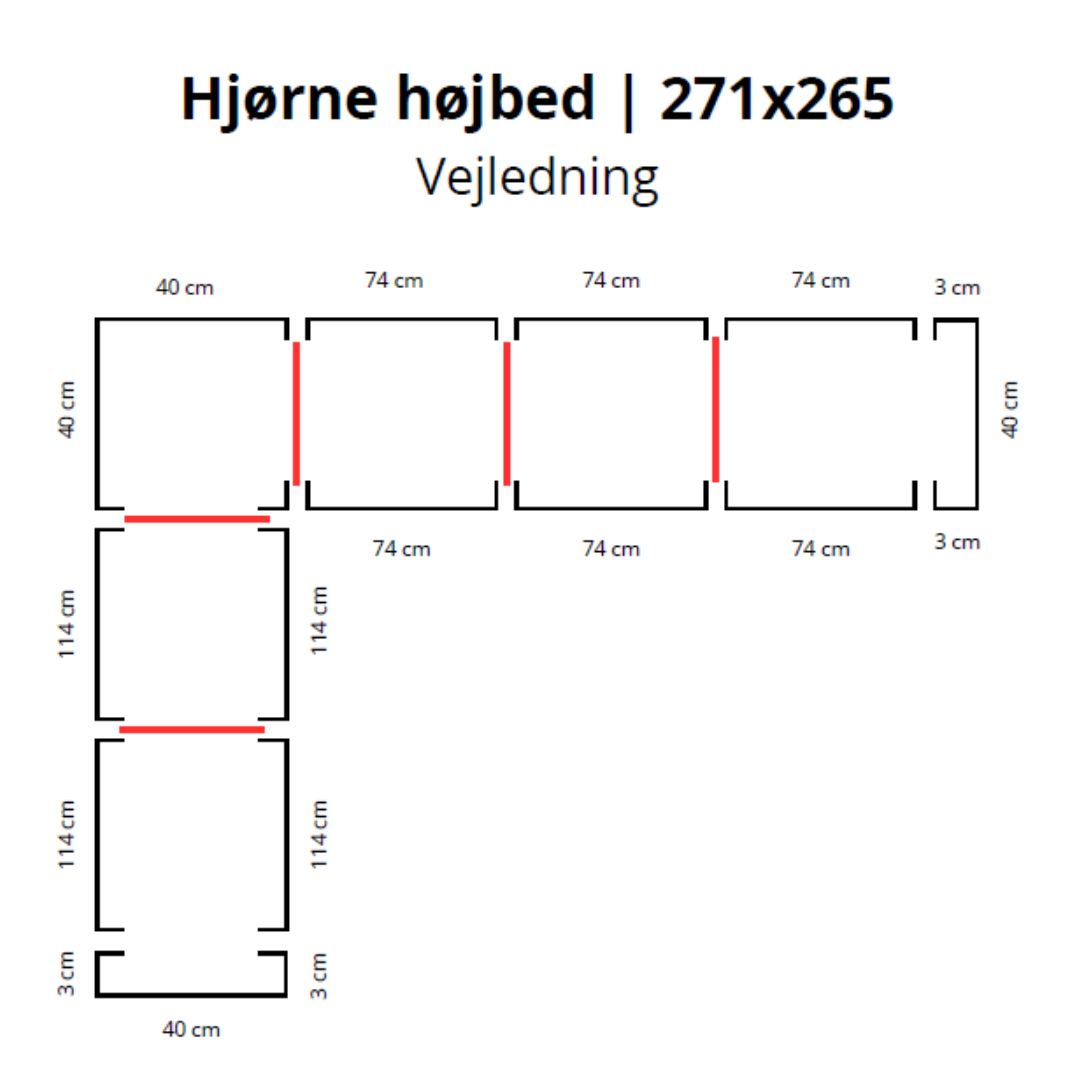 Hjørne højbed i corten | B40 H40 | L271x265 cm