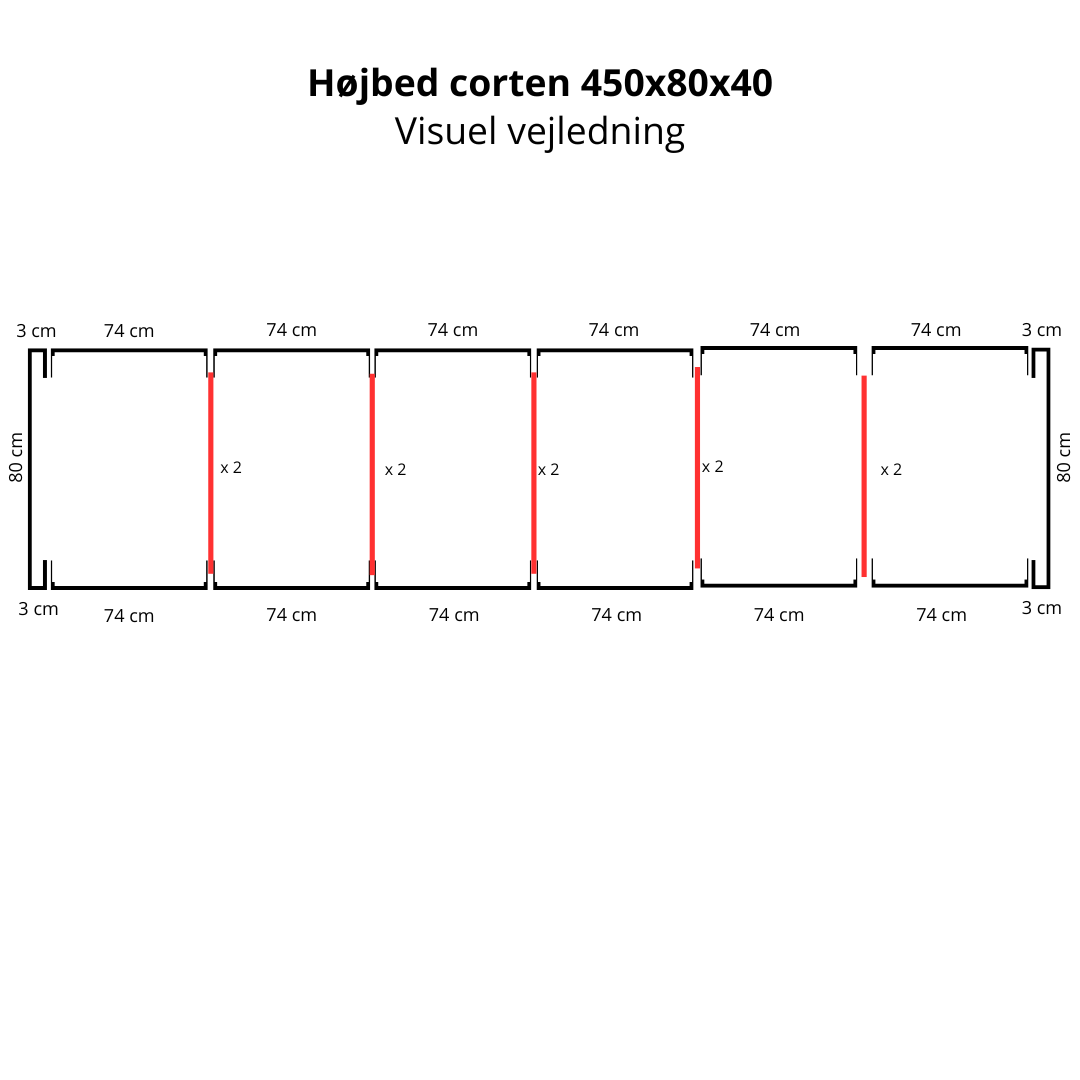 Højbed i cortenstål | B80 H40 | L450 cm