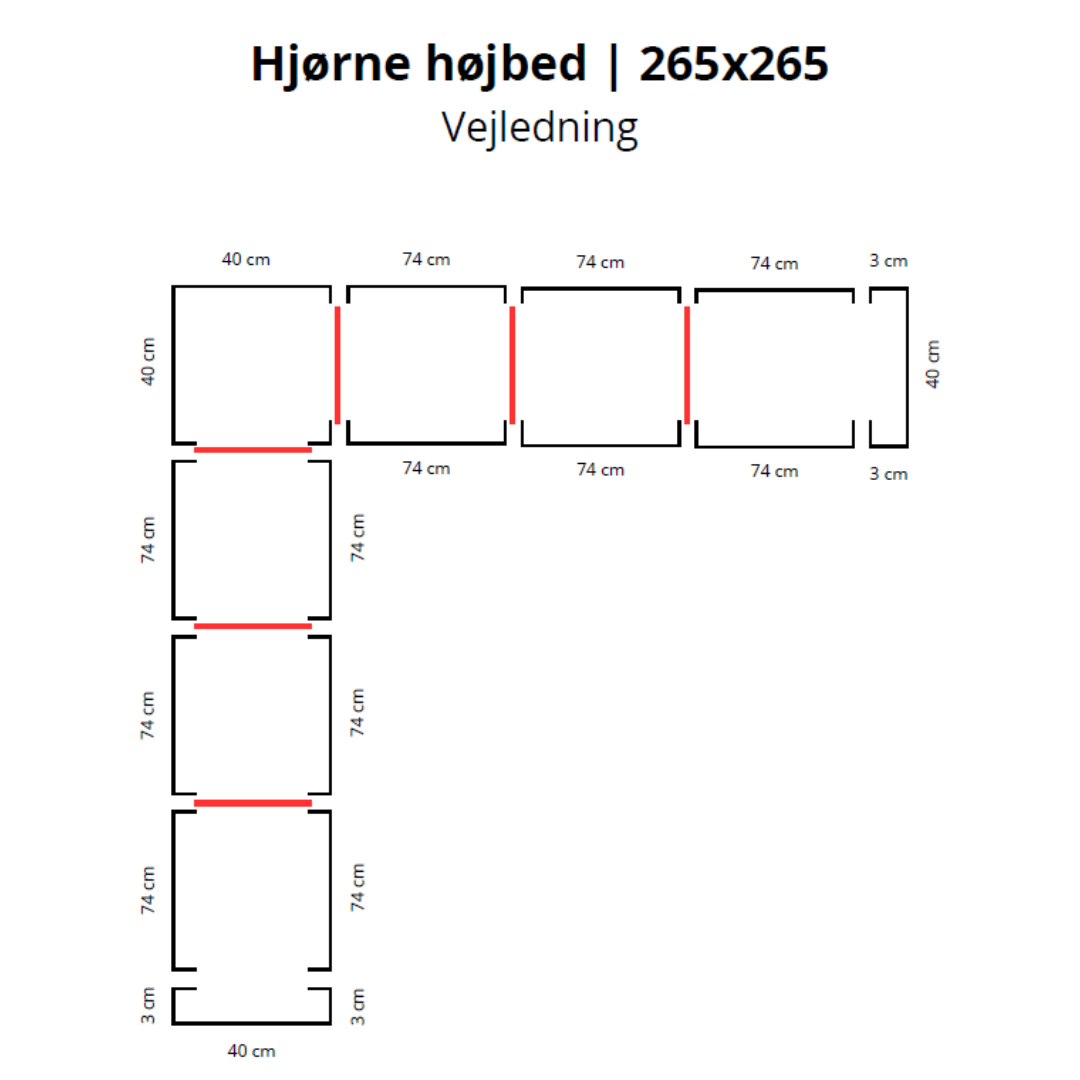 Hjørne højbed i corten | B40 H40 | L265x265 cm