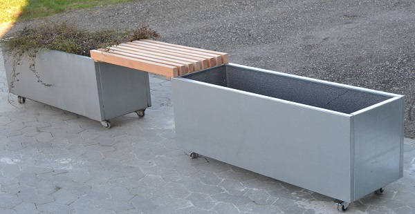 Plantekassesæt med bænk i galvaniseret stål - 120 x 40 x 40 cm