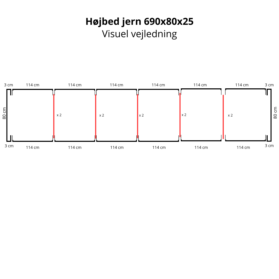 Højbed i jern | B80 H25 | L690 cm