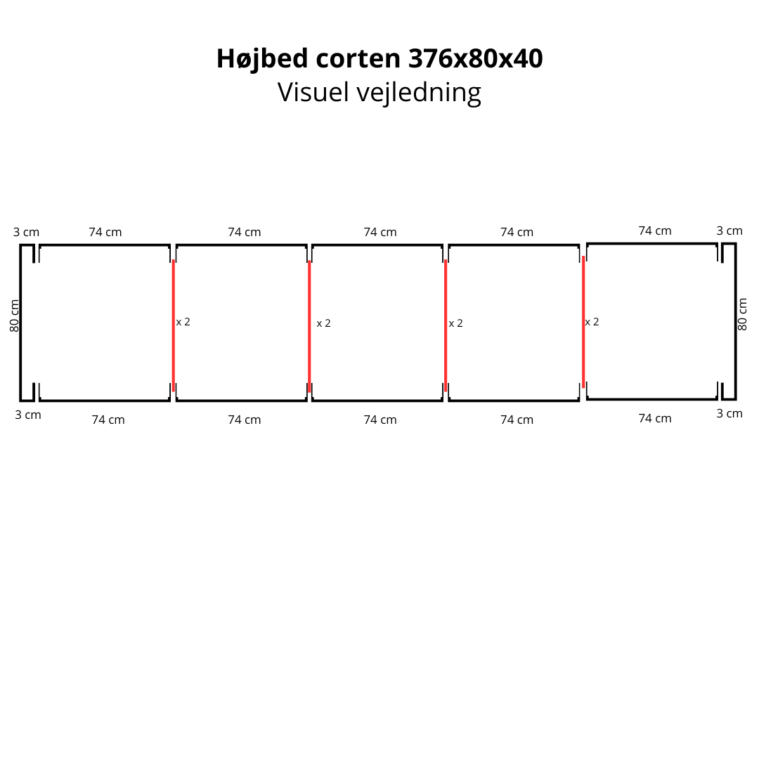 Højbed i cortenstål | B80 H40 | L376 cm
