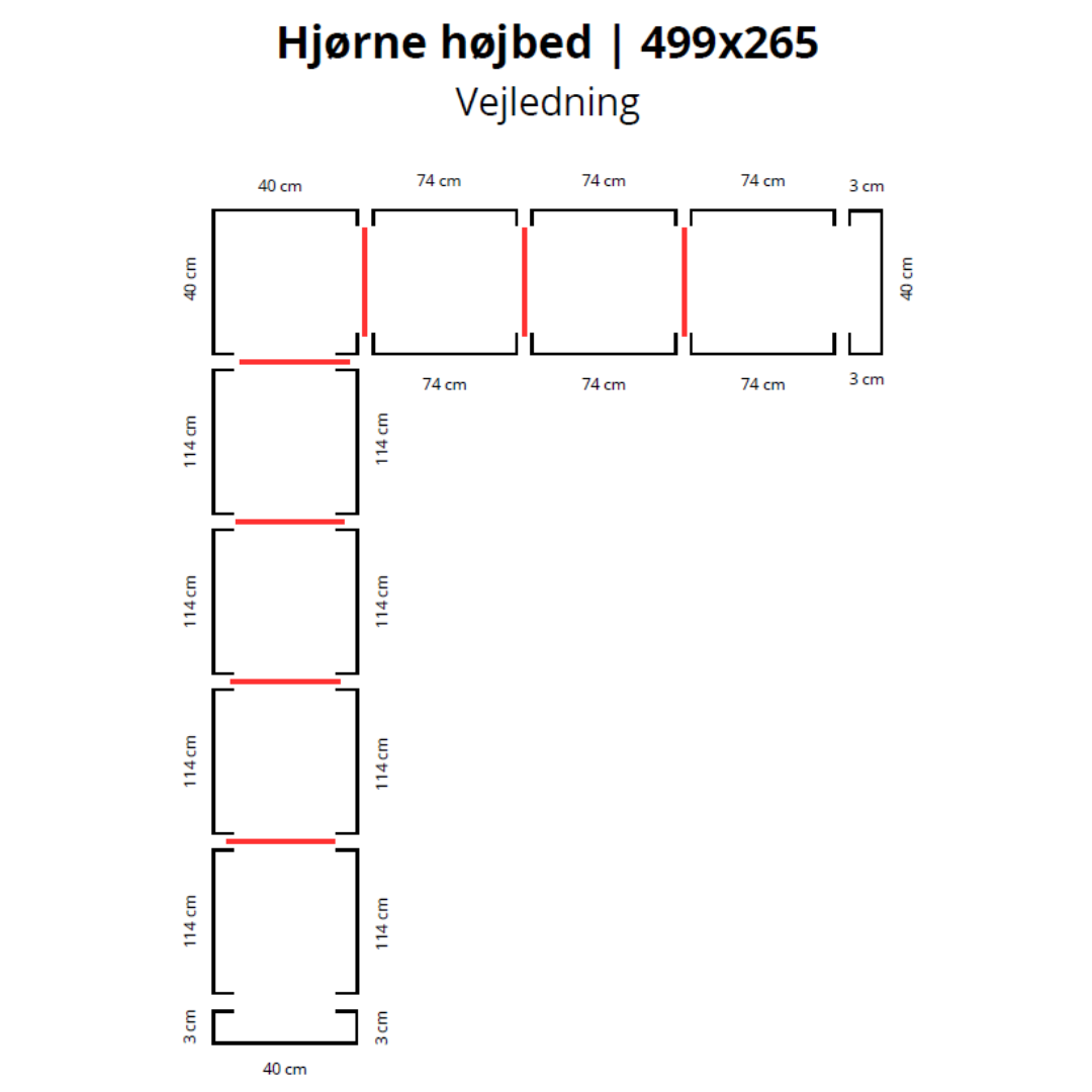 Hjørne højbed i corten | B40 H40 | L499x265 cm