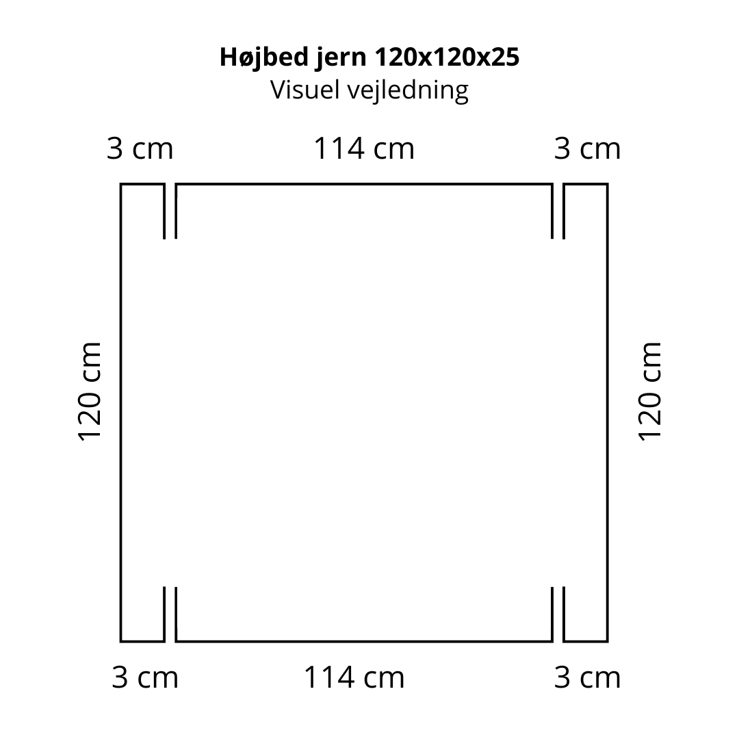 Højbed i jern | B120 H25 | L120 cm