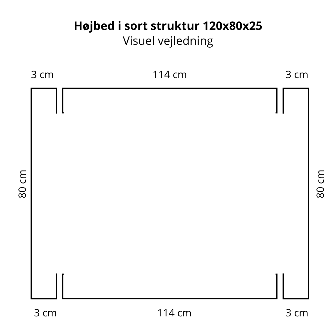 Højbed 80x25cm | Sort struktur | Flere længder