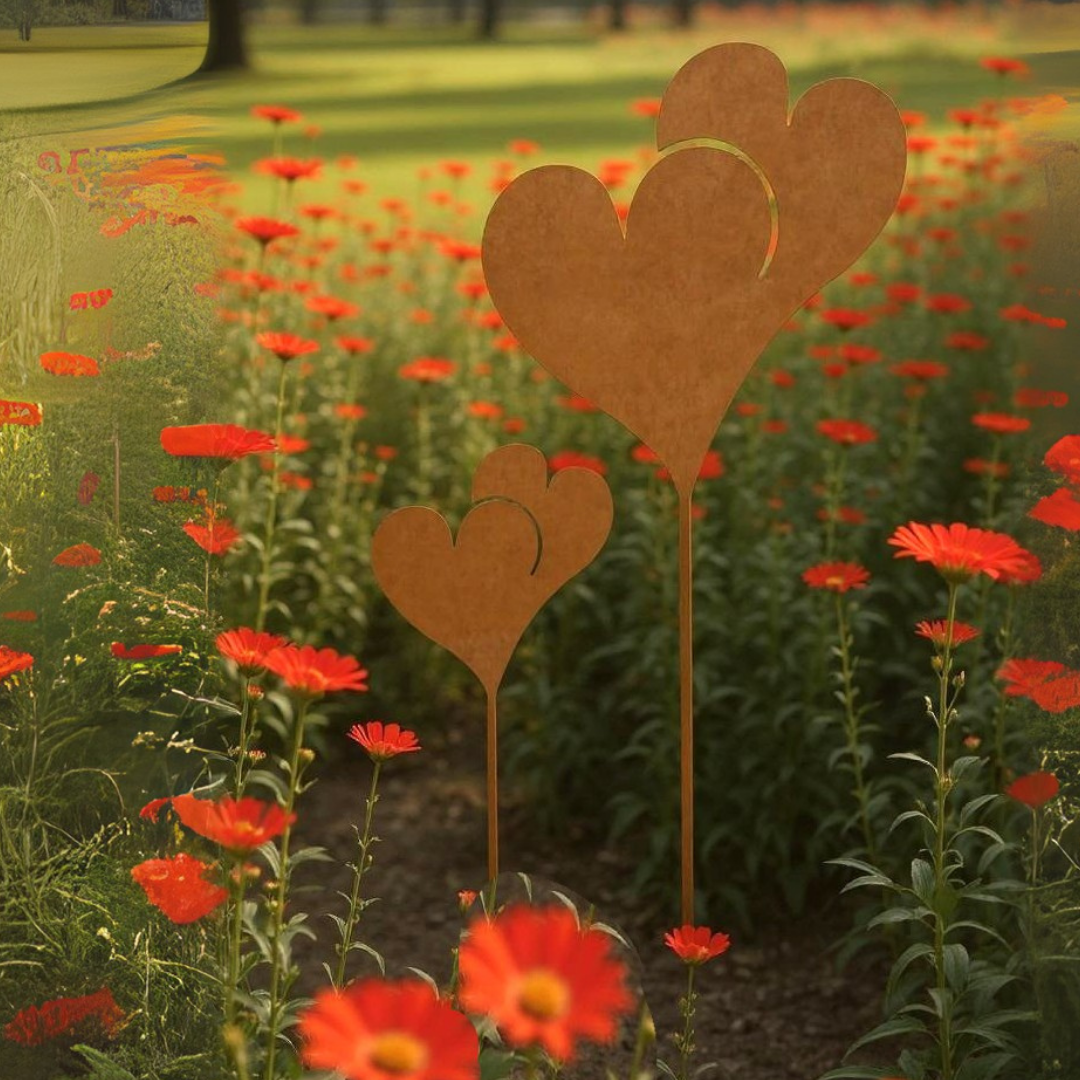 Dobbelte hjerter på spyd | 2 størrelser i sættet