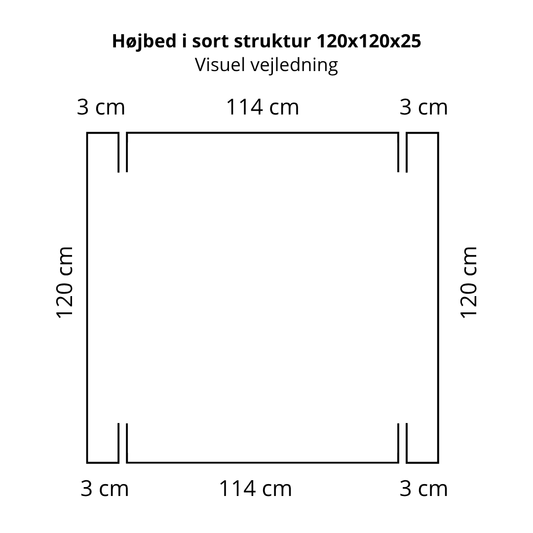 Højbed 120x25cm | Sort struktur | Flere længder