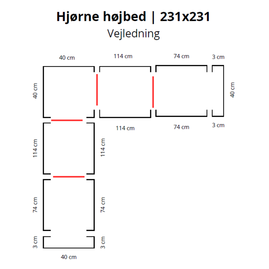 Hjørne højbed i corten | B40 H40 | L231x231 cm