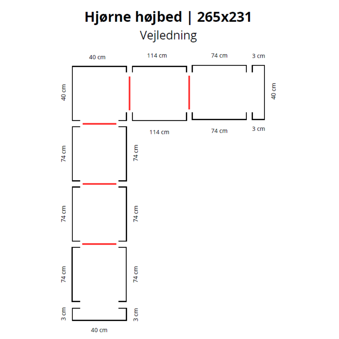 Hjørne højbed i corten | B40 H40 | L265x231 cm