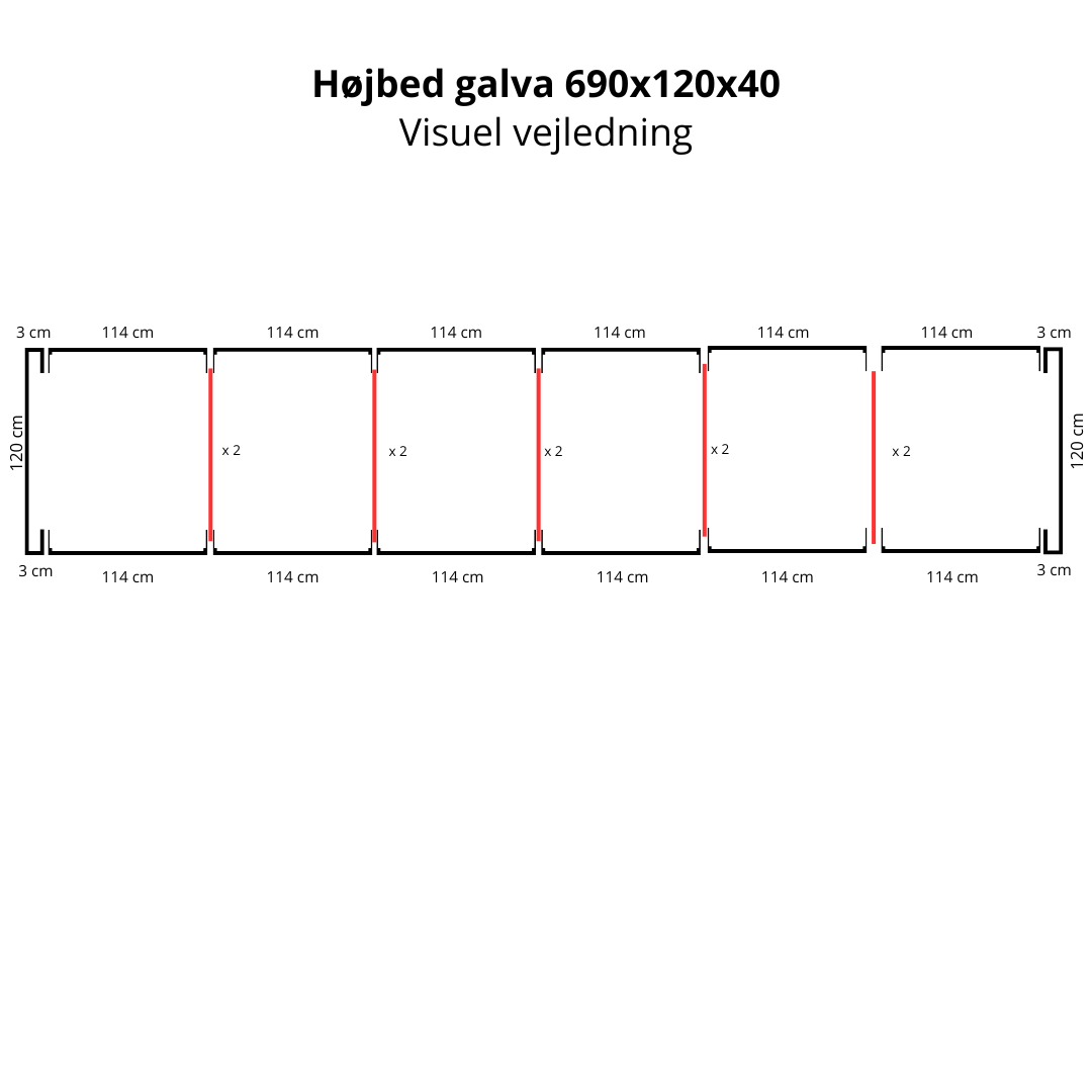 Højbed i galvaniseret stål | B120 H40 | L690 cm