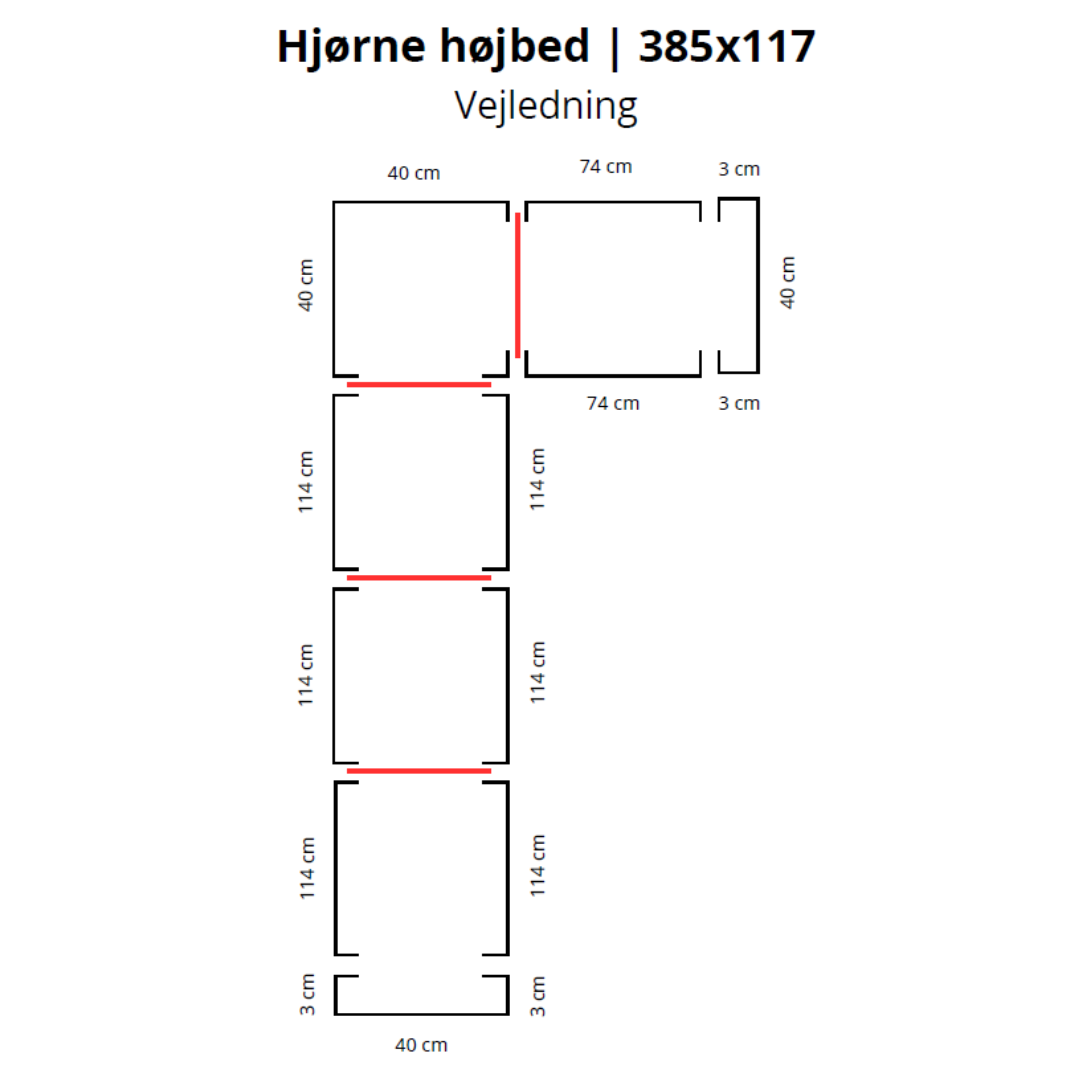 Hjørne højbed i corten | B40 H40 | L385x117 cm