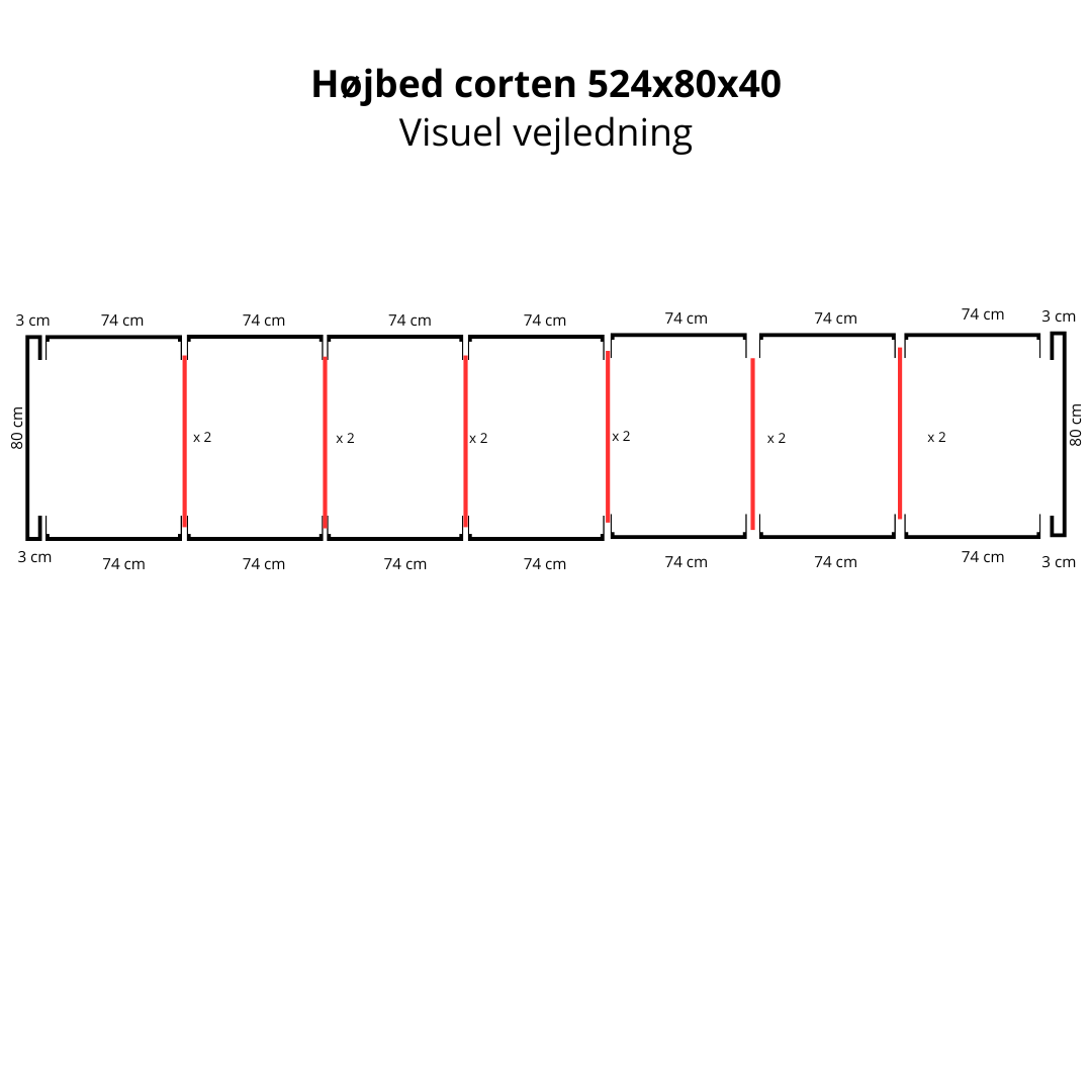 Højbed i cortenstål | B80 H40 | L524 cm