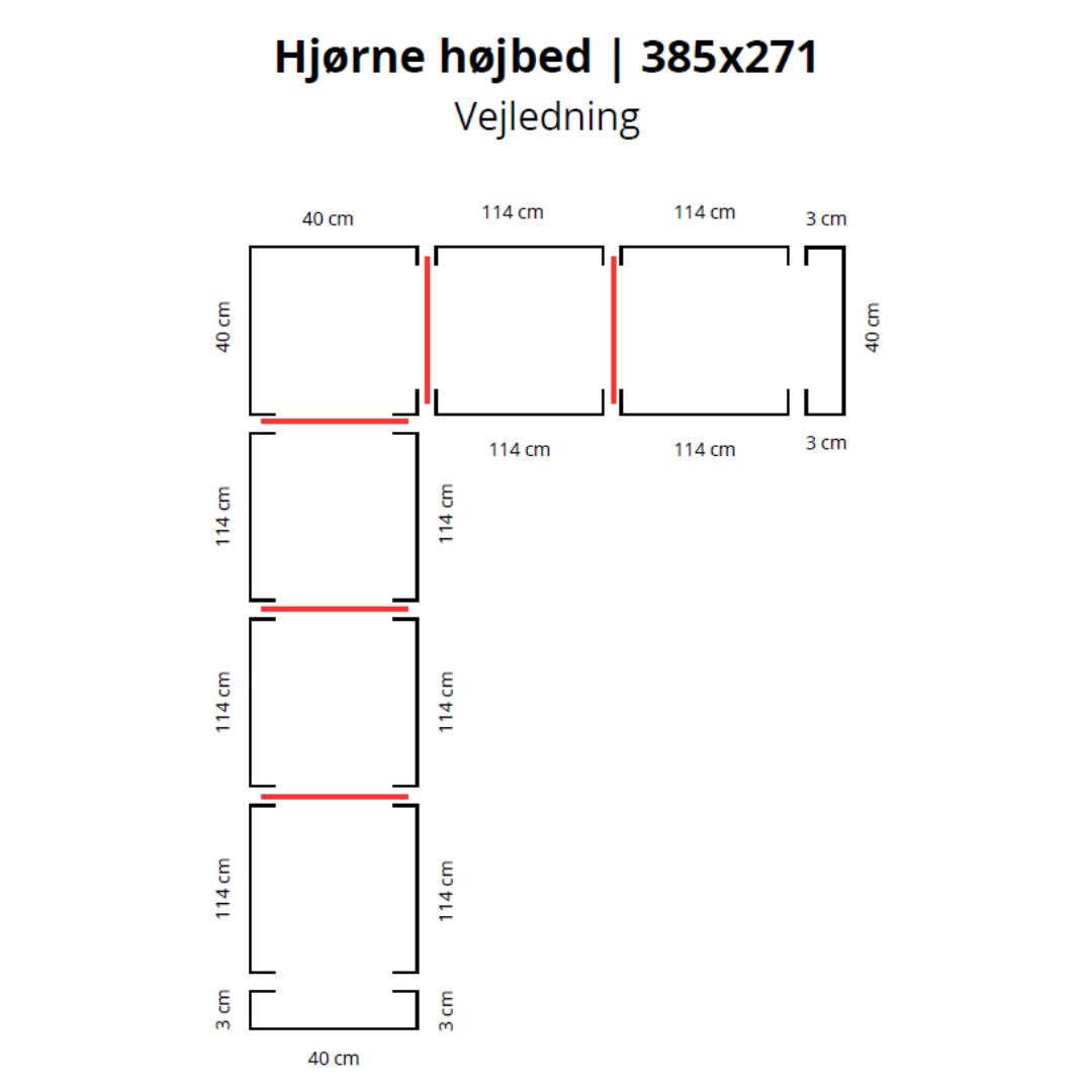 Hjørne højbed i corten | B40 H40 | L385x271 cm