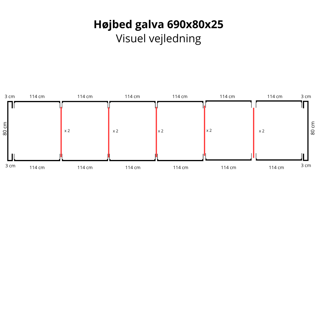 Højbed i galvaniseret stål | B80 H25 | L690 cm