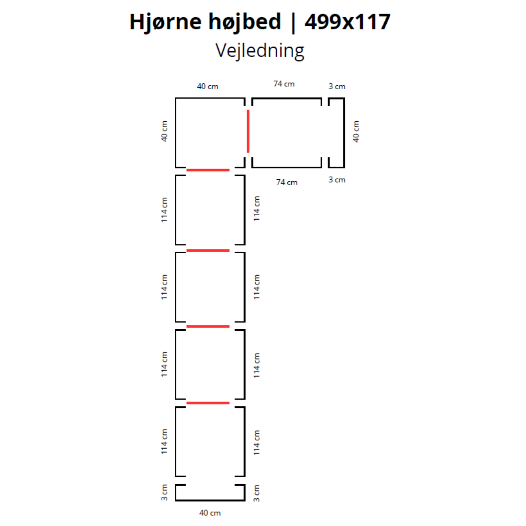 Hjørne højbed i corten | B40 H40 | L499x117 cm