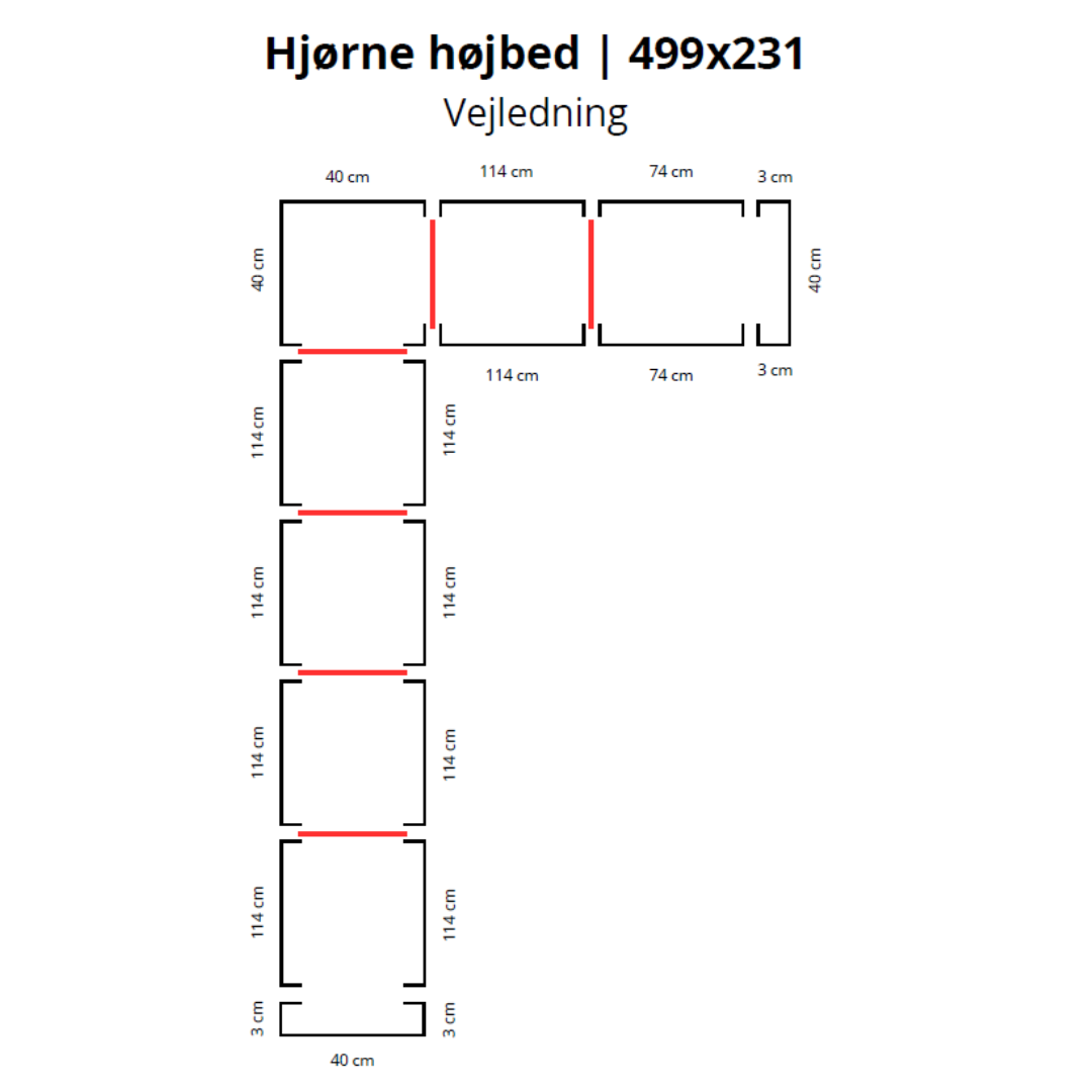 Hjørne højbed i corten | B40 H40 | L499x231 cm