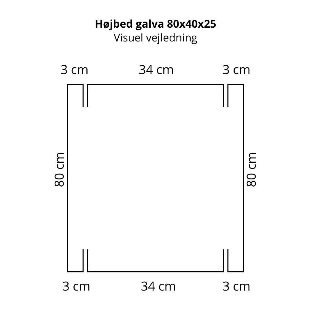 Højbed i galvaniseret stål | B40 H25 | L80 cm
