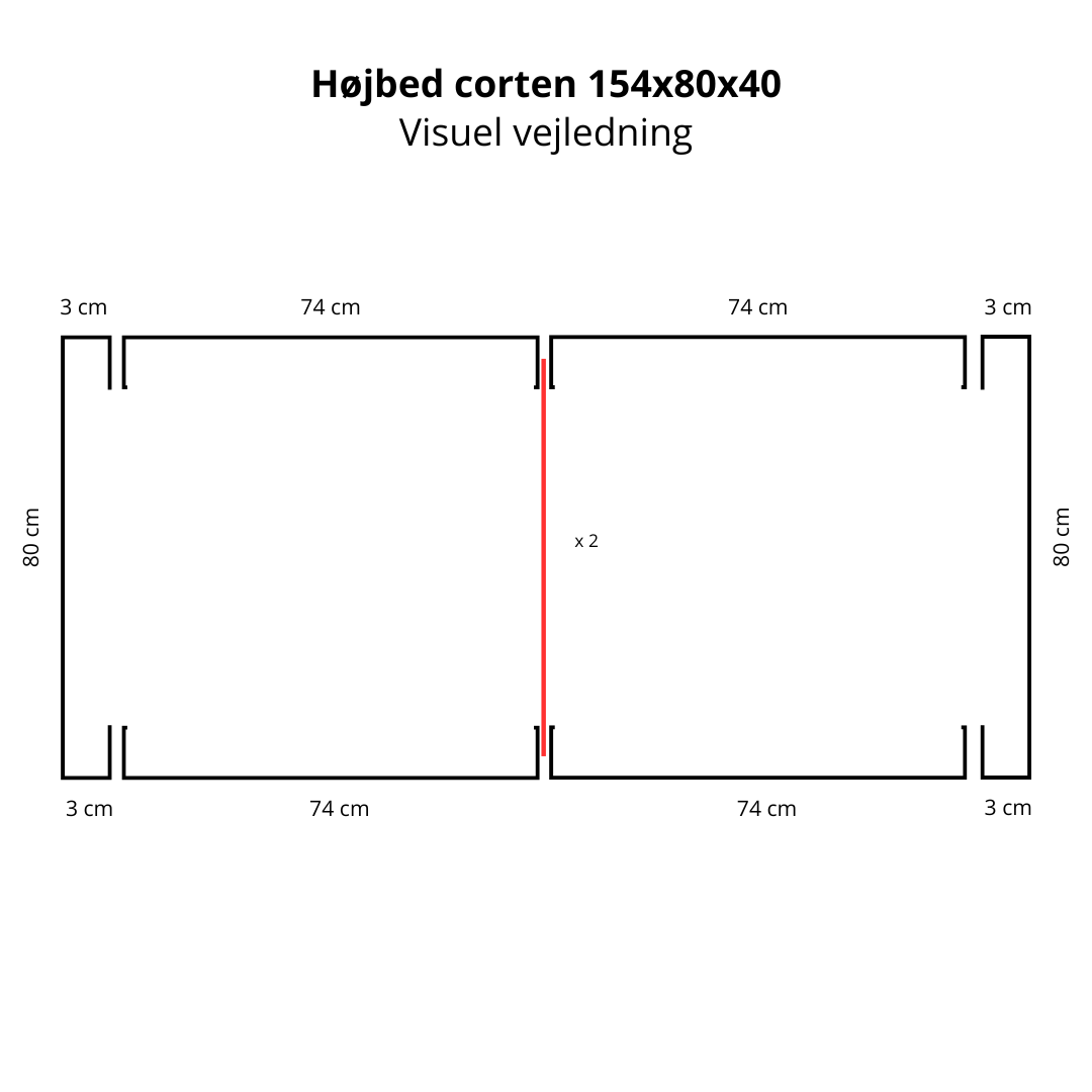 Højbed i cortenstål | B80 H40 | L154 cm