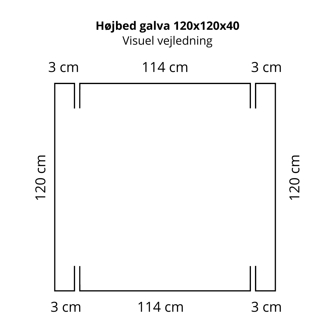Højbed i galvaniseret stål | B120 H40 | L120 cm