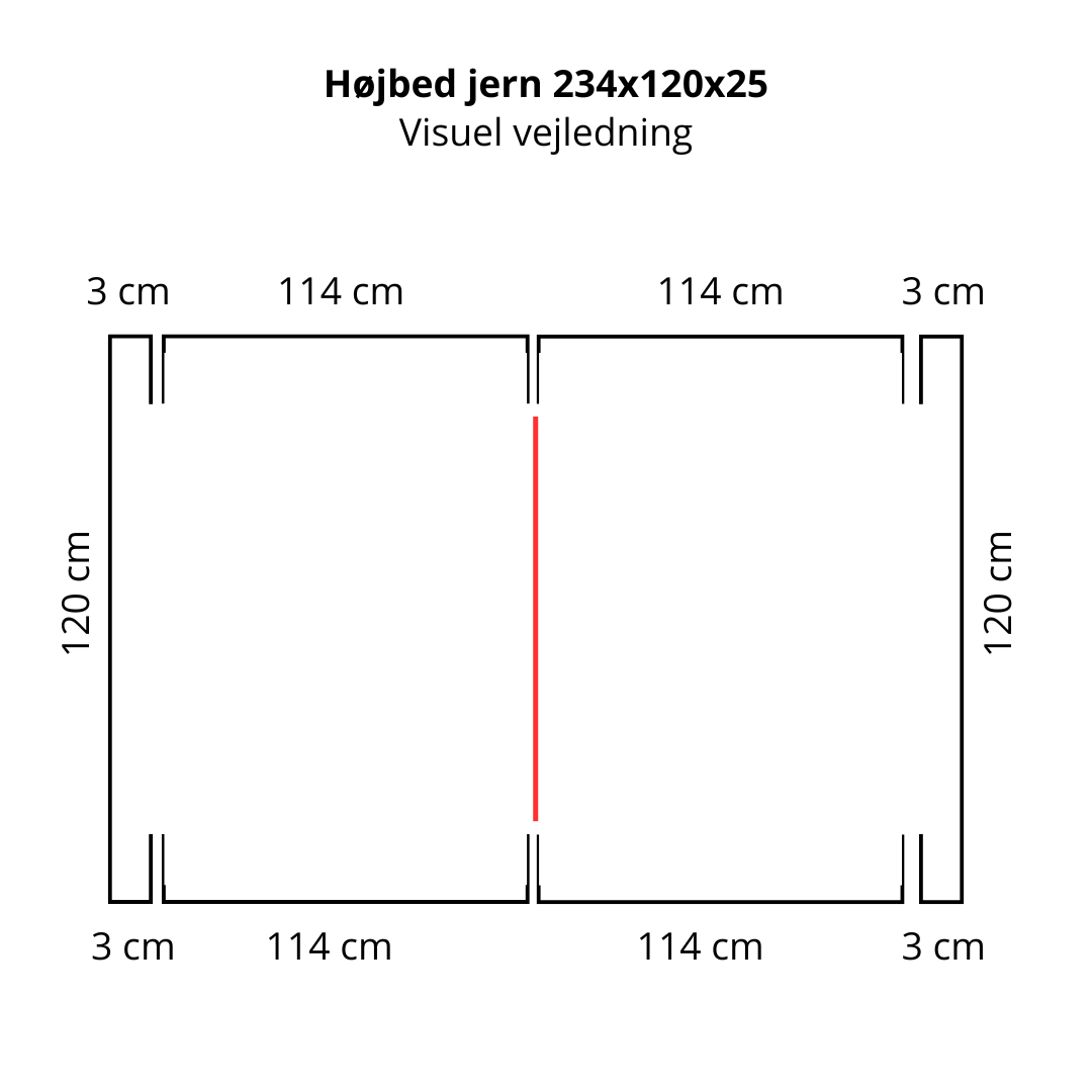 Højbed i jern | B120 H25 | L234 cm
