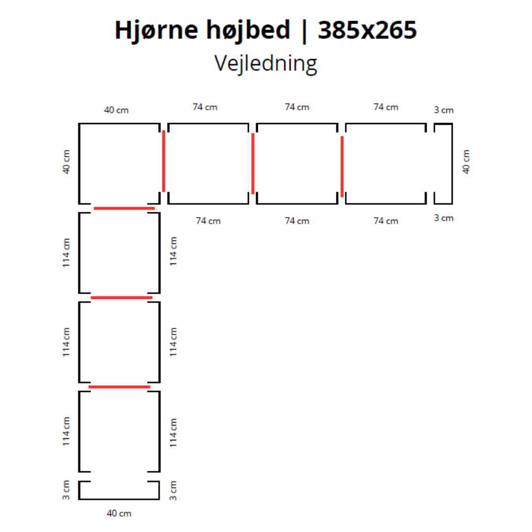 Hjørne højbed i corten | B40 H40 | 385x265 cm