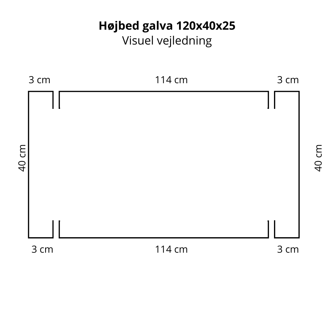 Højbed i galvaniseret stål | B40 H25 | L120 cm