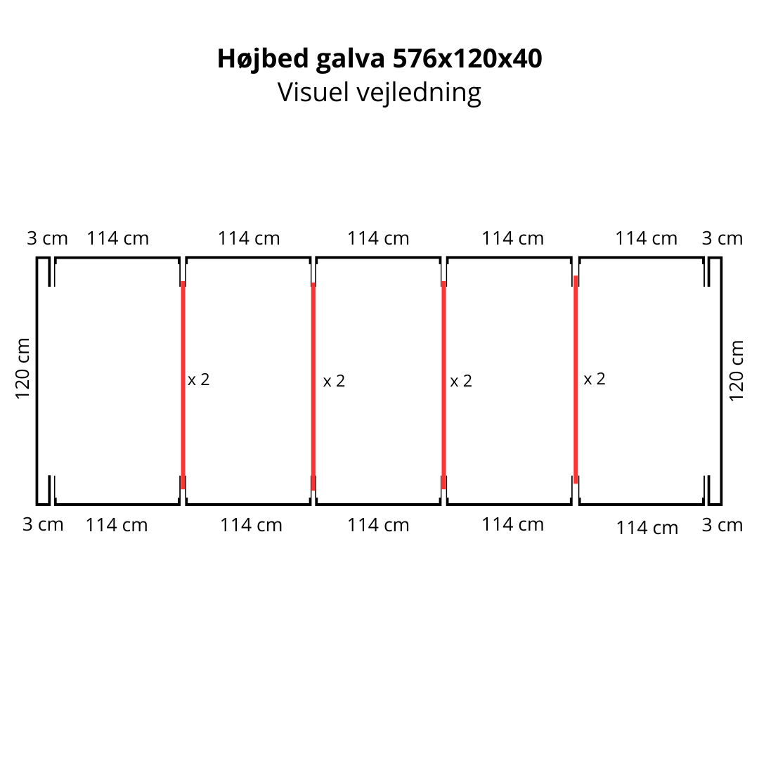 Højbed i galvaniseret stål | B120 H40 | L576 cm