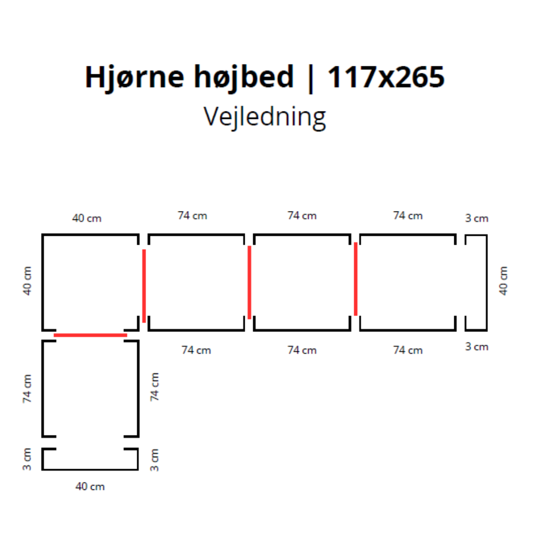 Hjørne højbed i corten | B40 H40 | L117x265 cm