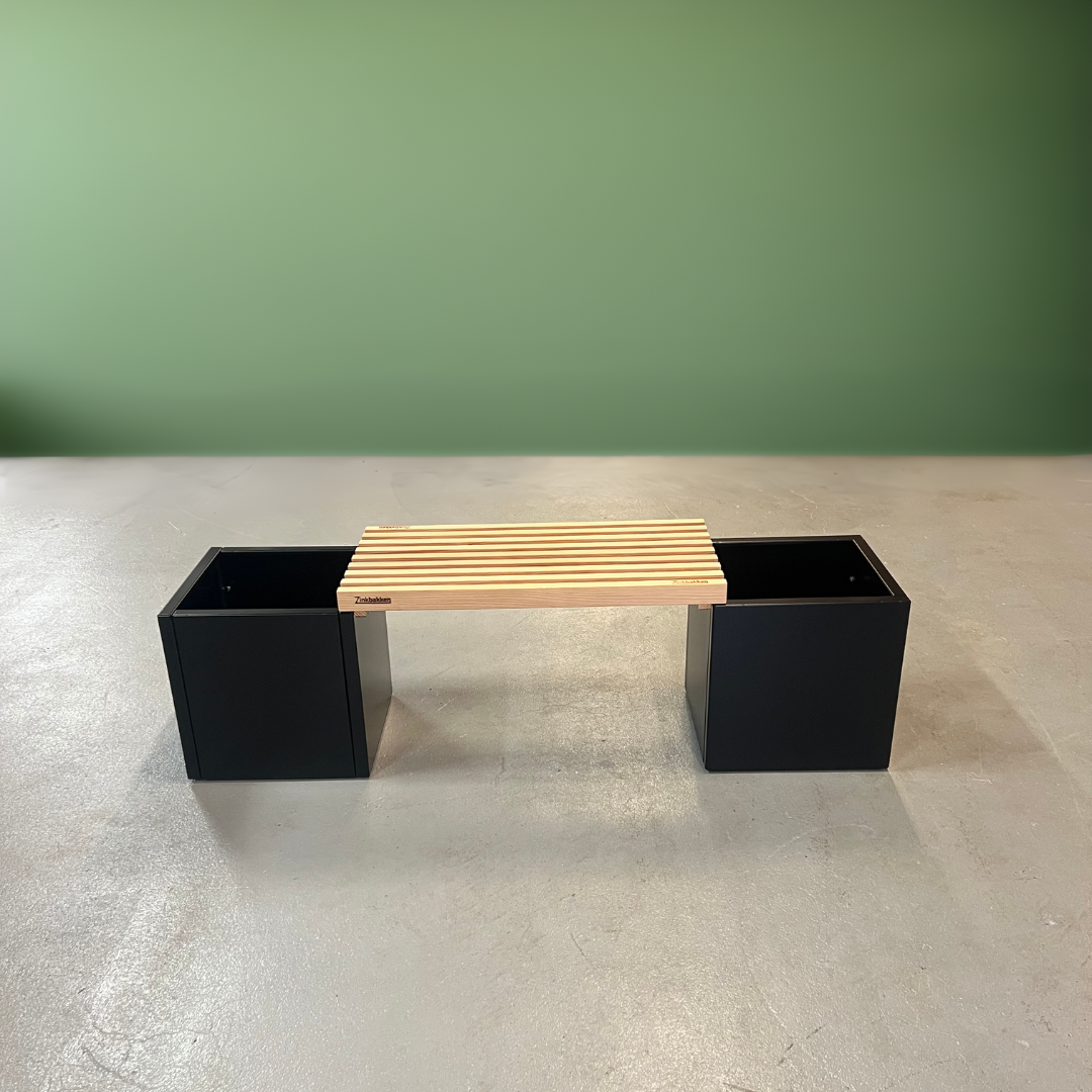 Sorte højbede med bænk | 40 x 40 x 40 | Zinkbakken