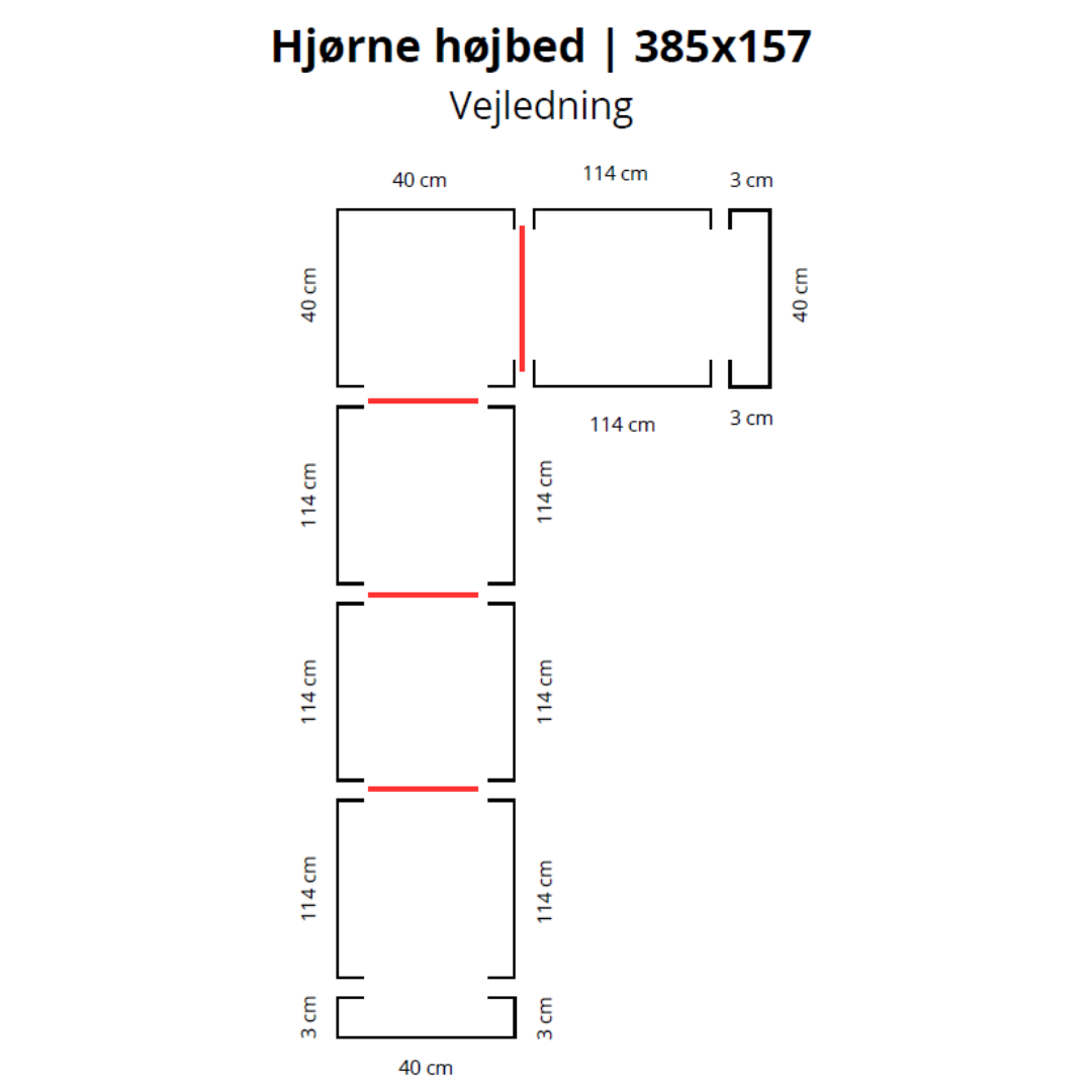 Hjørne højbed i corten | B40 H40 | L385x157 cm