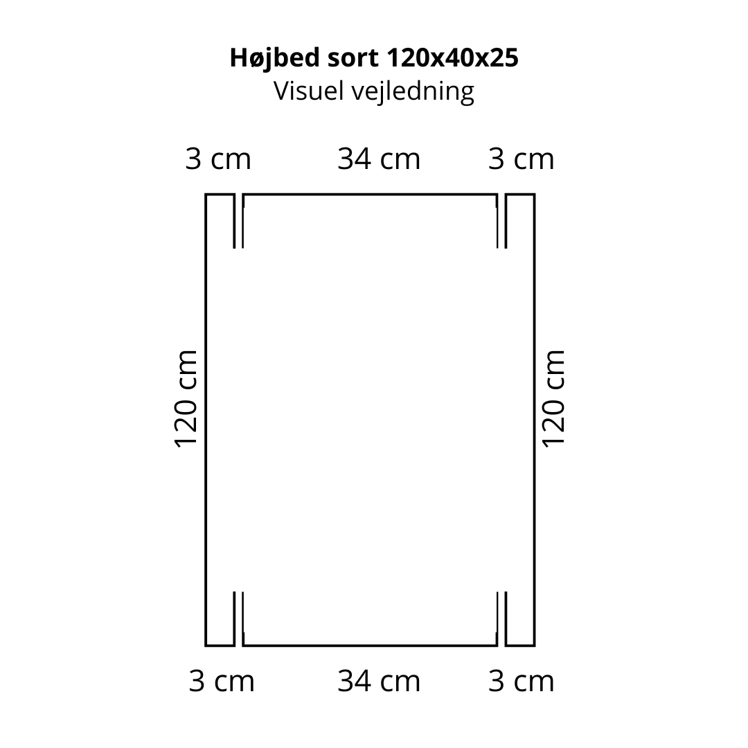 Højbed i sort | B40 H25 | L120 cm