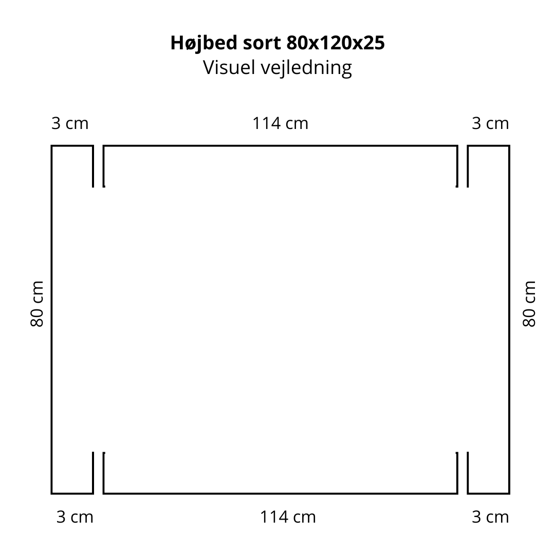Højbed i sort | B120 H25 | L80 cm