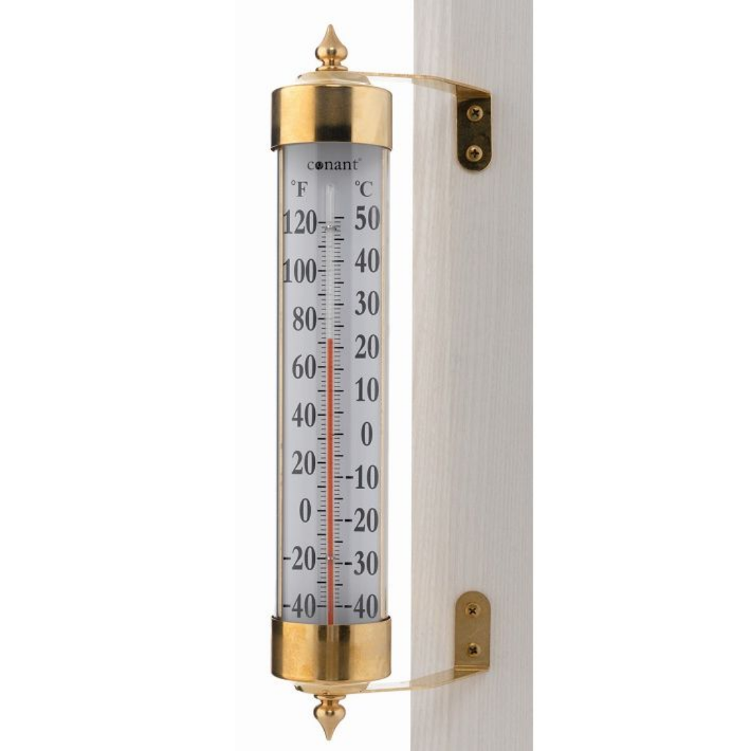 Stort termometer i messing og glas