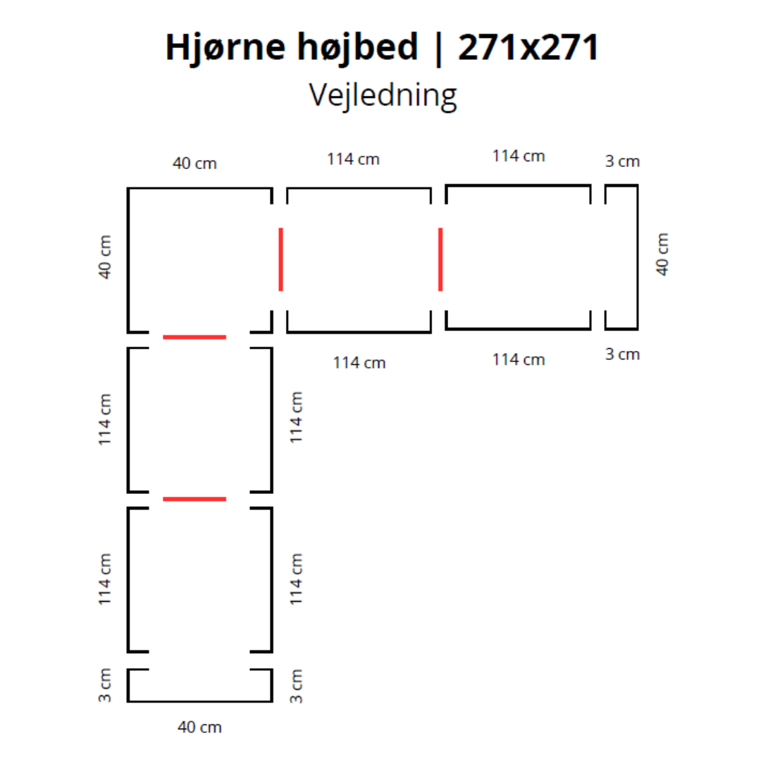 Hjørne højbed i sort | B40 H40 | 271x271 cm