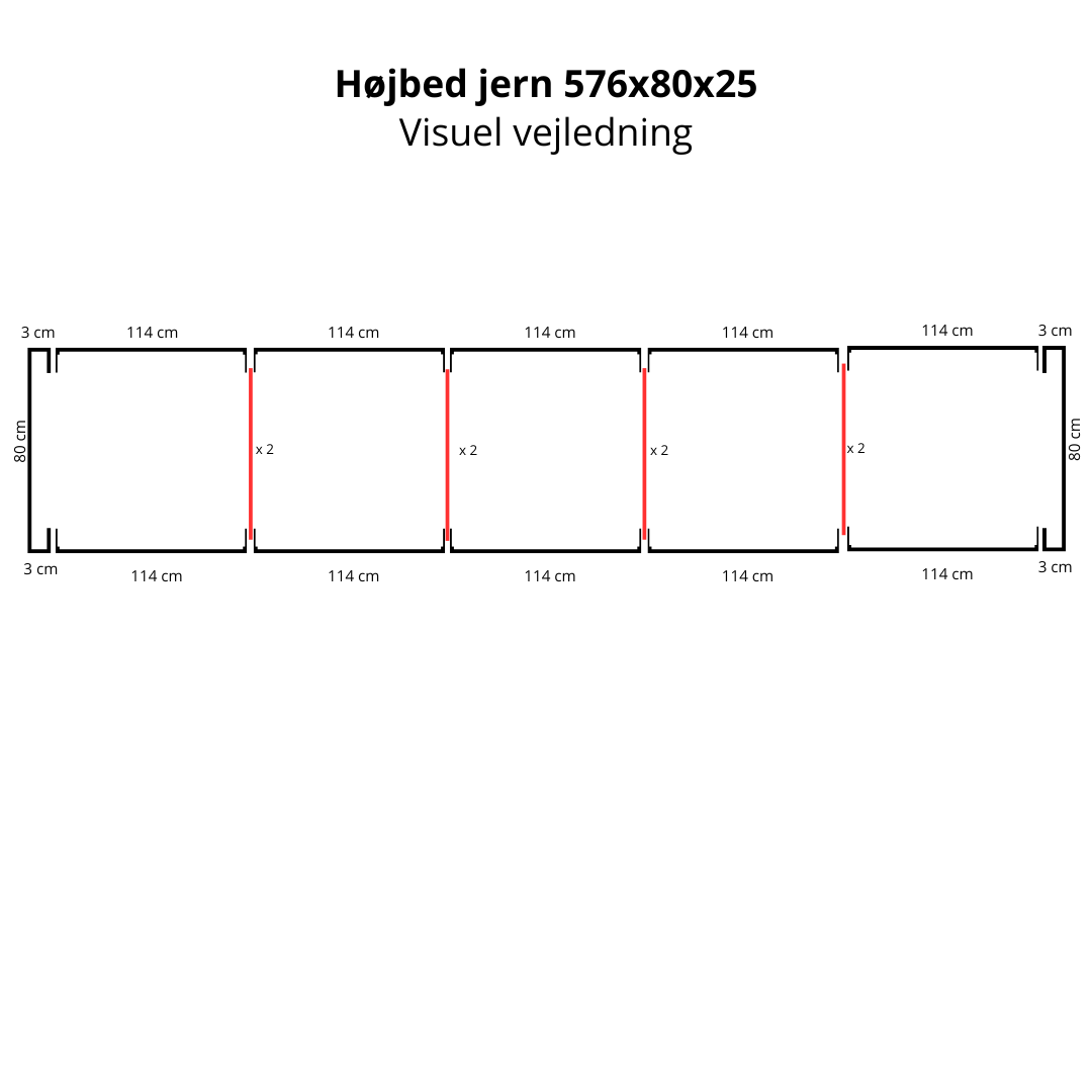 Højbed i jern | B80 H25 | L576 cm