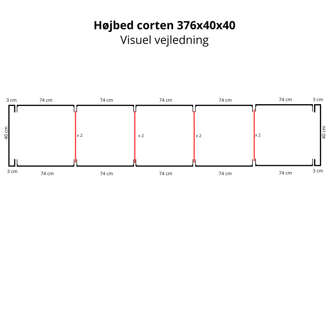 Højbed i cortenstål | B40 H40 | L376 cm